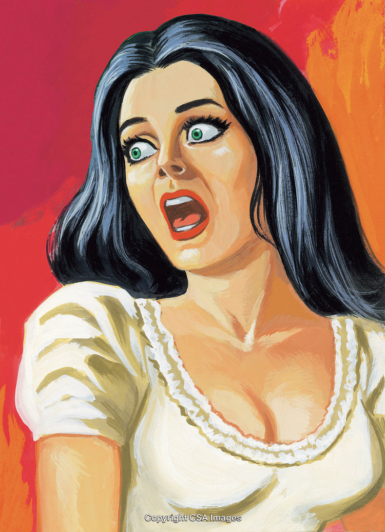 Illustration of a Surprised Woman with Expressive Wide Eyes and Open Mouth