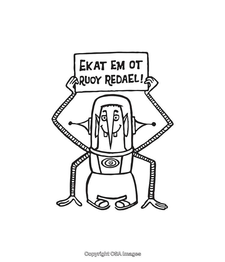 Quirky Line Art Illustration of a Humorous Character Holding a Sign