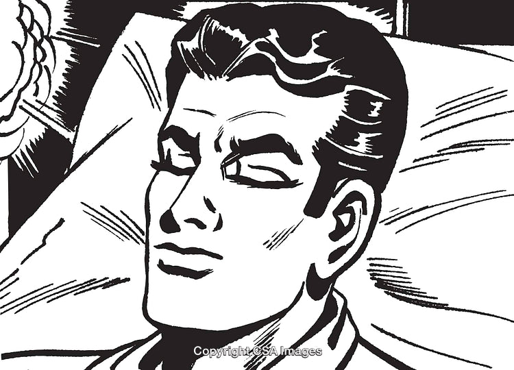 Retro Illustration of a Content Man Resting with a Peaceful Expression