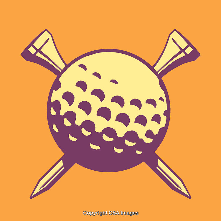 Stylized Golf Ball with Crossed Tees in Bold Line Art