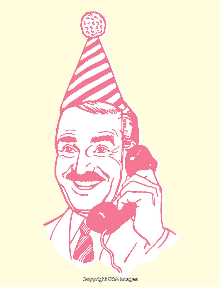 Vintage Party Illustration Depicting Classic Man with Hat and Telephone