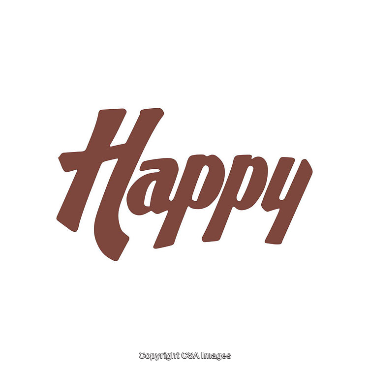 Stylized Representation Of the Word 'Happy' in Brown Text on White Background