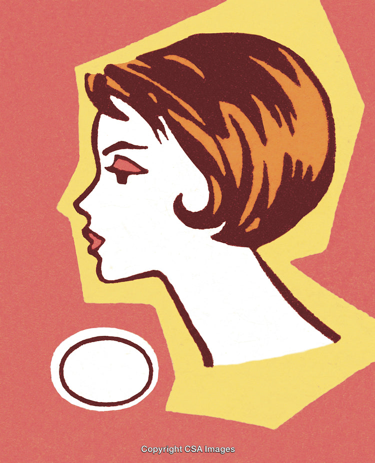 Stylized Retro Illustration of a Woman's Profile in Bold Colors