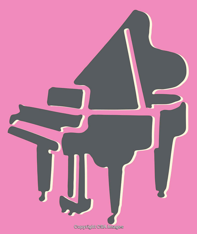 Abstract Line Art of a Grand Piano on a Vibrant Pink Background