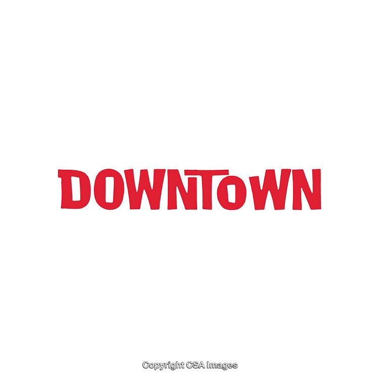 Bold Red 'Downtown' Text in Artistic Style on White Background