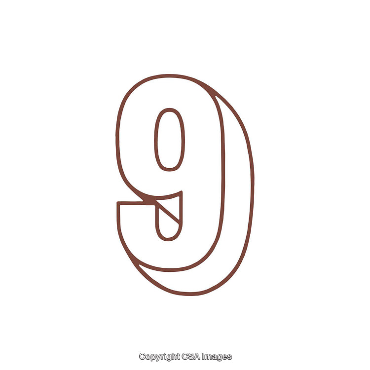 Stylized Depiction of the Number Nine in Brown Outline Design