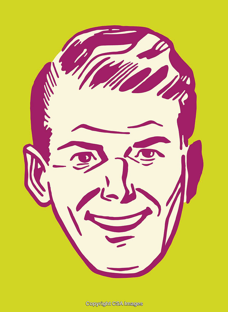 Color Illustration of a Smiling Man's Face with a Retro Style