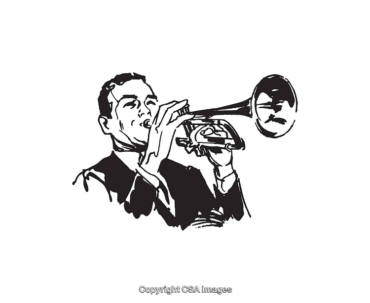 Black and White Line Art of a Trumpet Player Performance