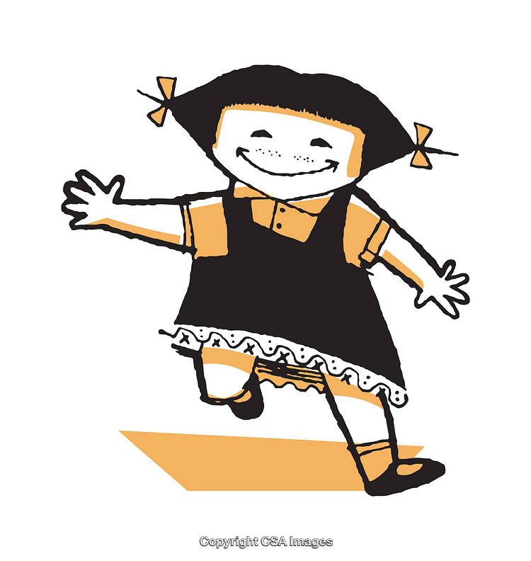 Joyful Illustration of Child Happily Skipping in Colorful Graphic Style