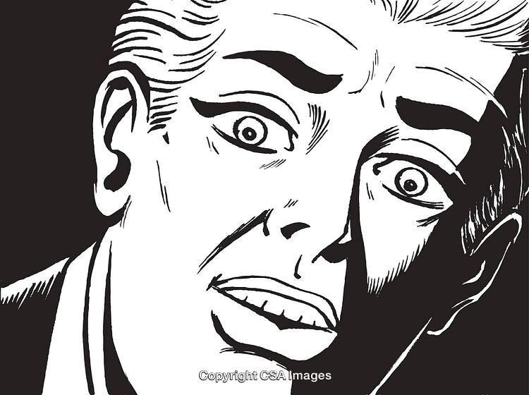 Vintage Black and White Comic Art Showing Surprised Male Expression