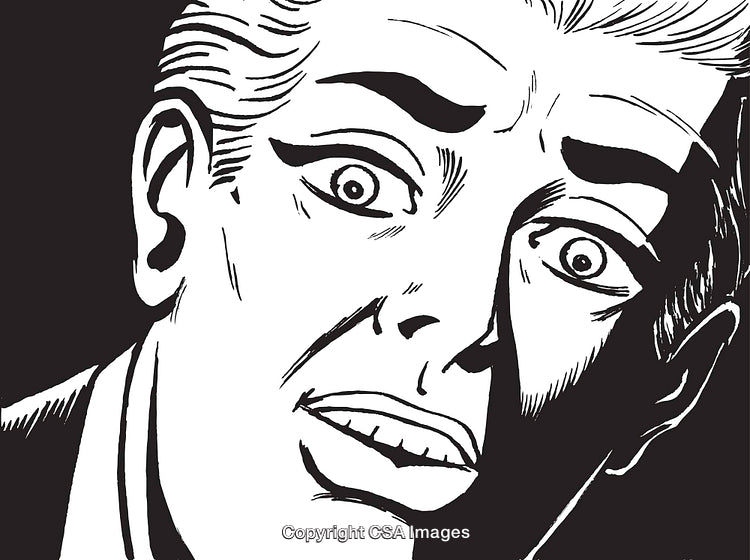 Vintage Black and White Comic Art Showing Surprised Male Expression