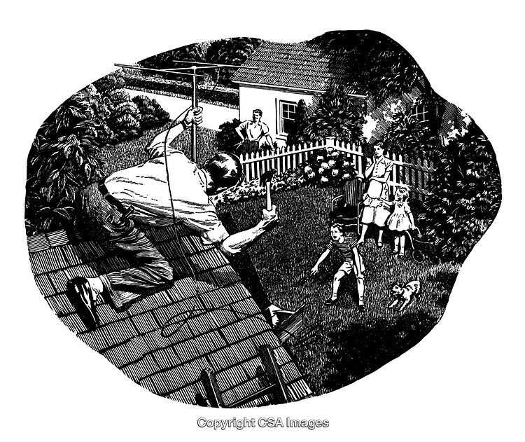 Detailed Vintage Black and White Engraving of a Household Scene