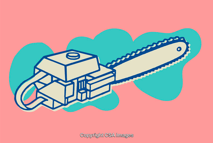 Colorful Line Art Illustration of a Chainsaw with Playful Background