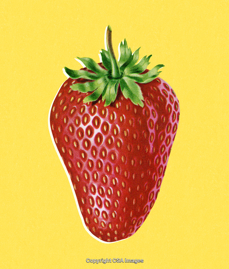 Stylized Strawberry With Vibrant Colors and Retro Print Texture