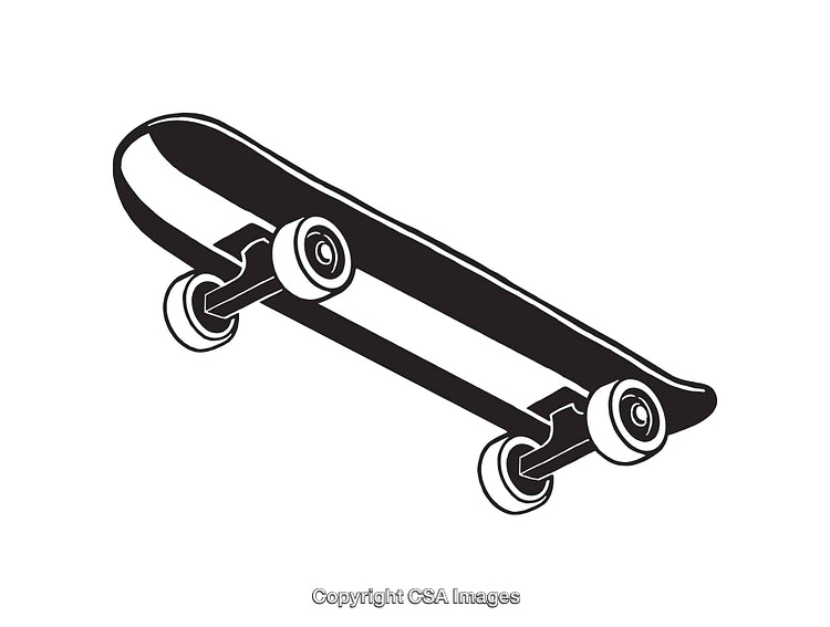 Monochromatic Skateboard Illustration Featuring Minimalistic Black and White Line Art