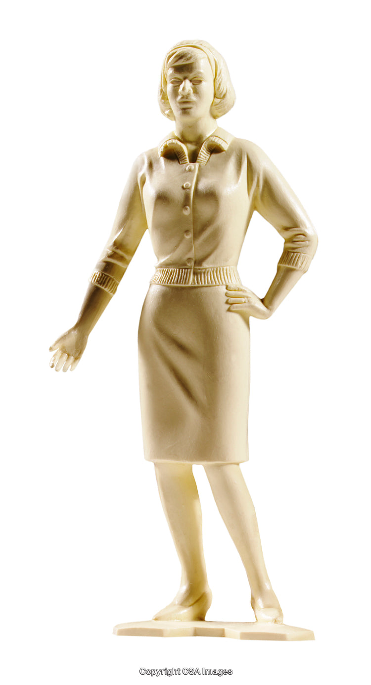 Vintage Plastic Figurine of a Woman in Mid-Century Style Attire