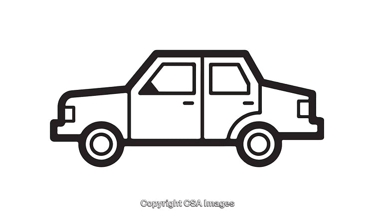 Black and White Car Icon Line Art Minimalistic Illustration