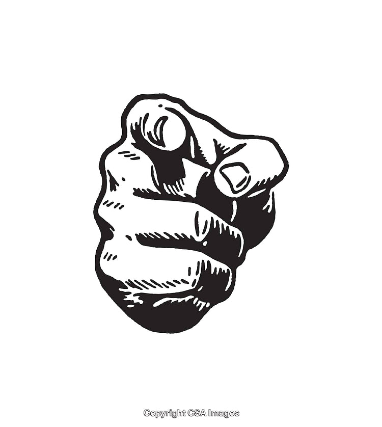 Black and White Line Art Illustration of a Pointing Hand