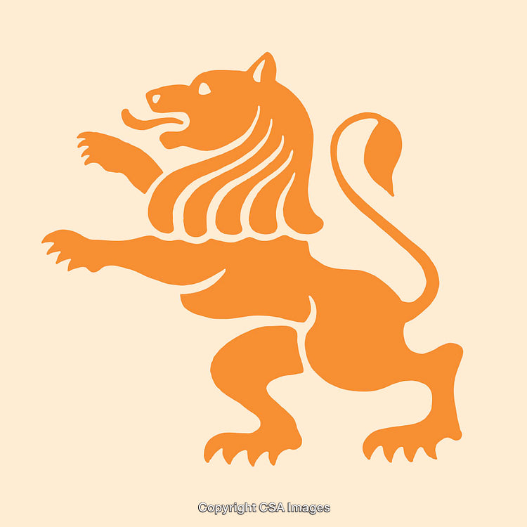 Orange Lion Heraldic Design In Artistic Color Line Art Style