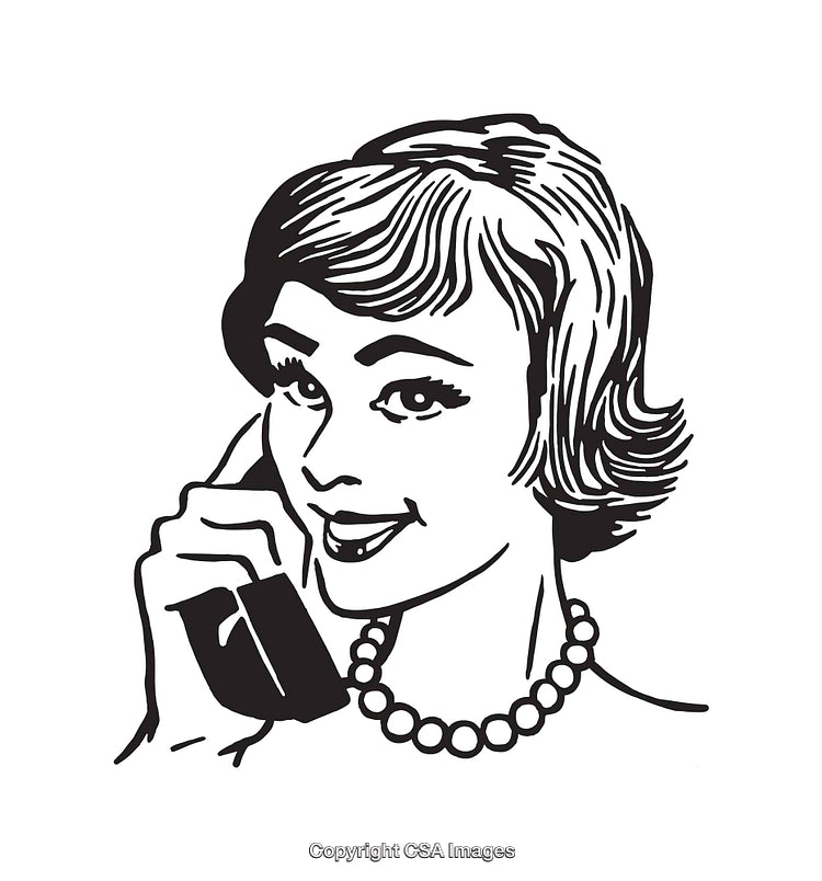 Retro Black and White Illustration of a Woman Talking on a Phone