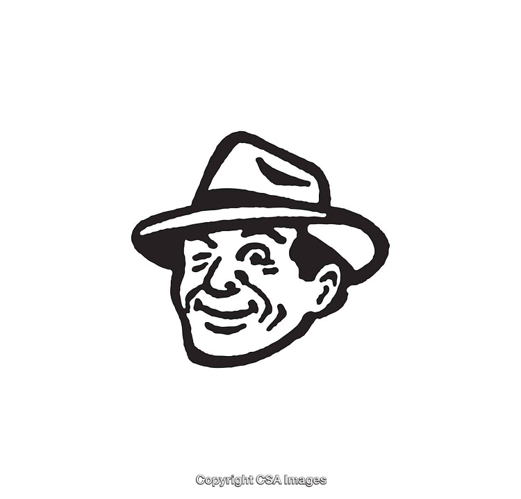 Retro Line Art Illustration of a Smiling Man Wearing a Hat