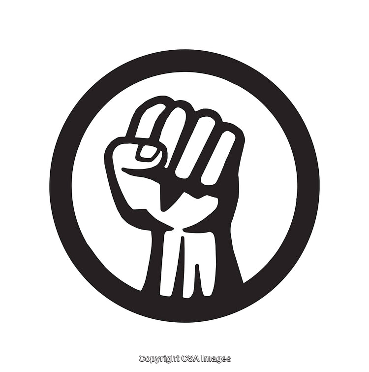 Black And White Line Art of a Raised Fist in a Circle