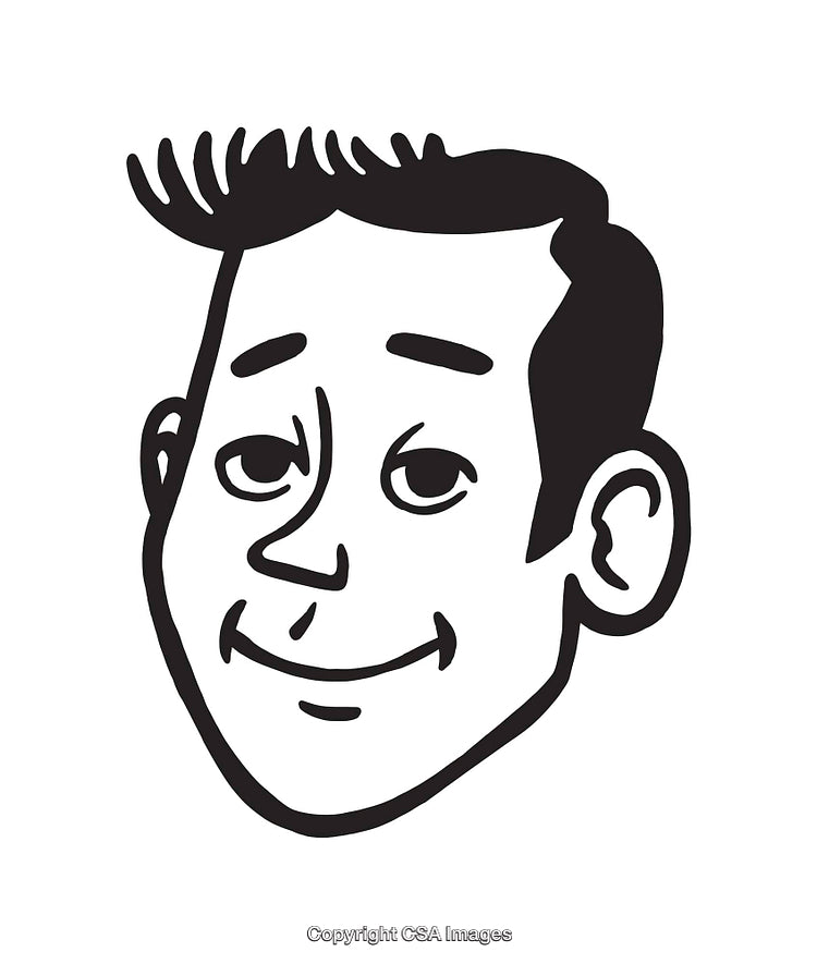 Black and White Line Art Illustration of a Smiling Cartoon Face