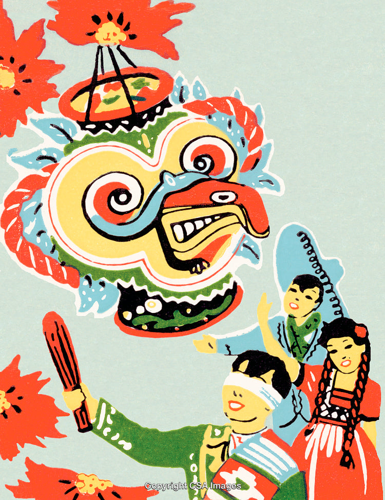 Colorful Illustration Depicting Festive Dance Featuring Traditional Decor and Performers