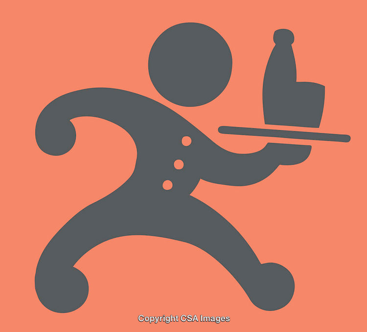 Abstract Silhouette of a Waiter Holding a Tray With a Bottle