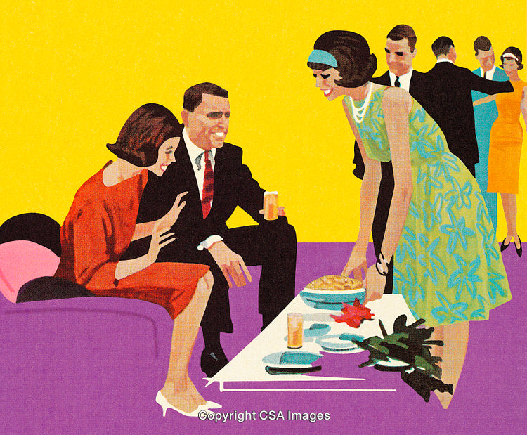 Retro Illustration of a Cocktail Party Scene with Vibrant Colors