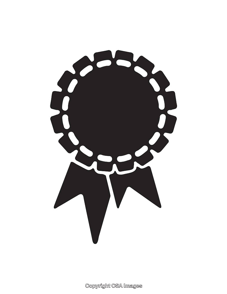 Black and White Award Badge Icon Featuring Ribbon and Seal Design
