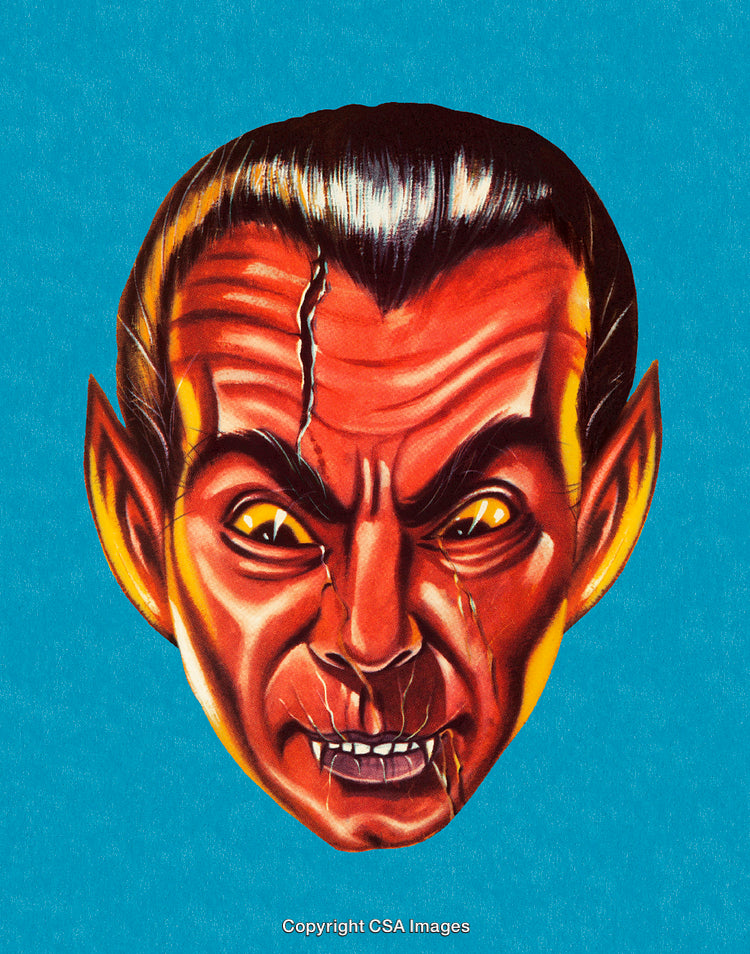 Stylized Portrait of a Menacing Red Demon With Piercing Yellow Eyes