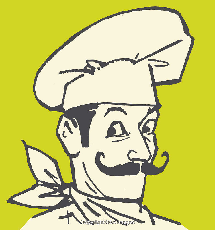 Retro Line Art Illustration of a Chef with Chef Hat and Mustache