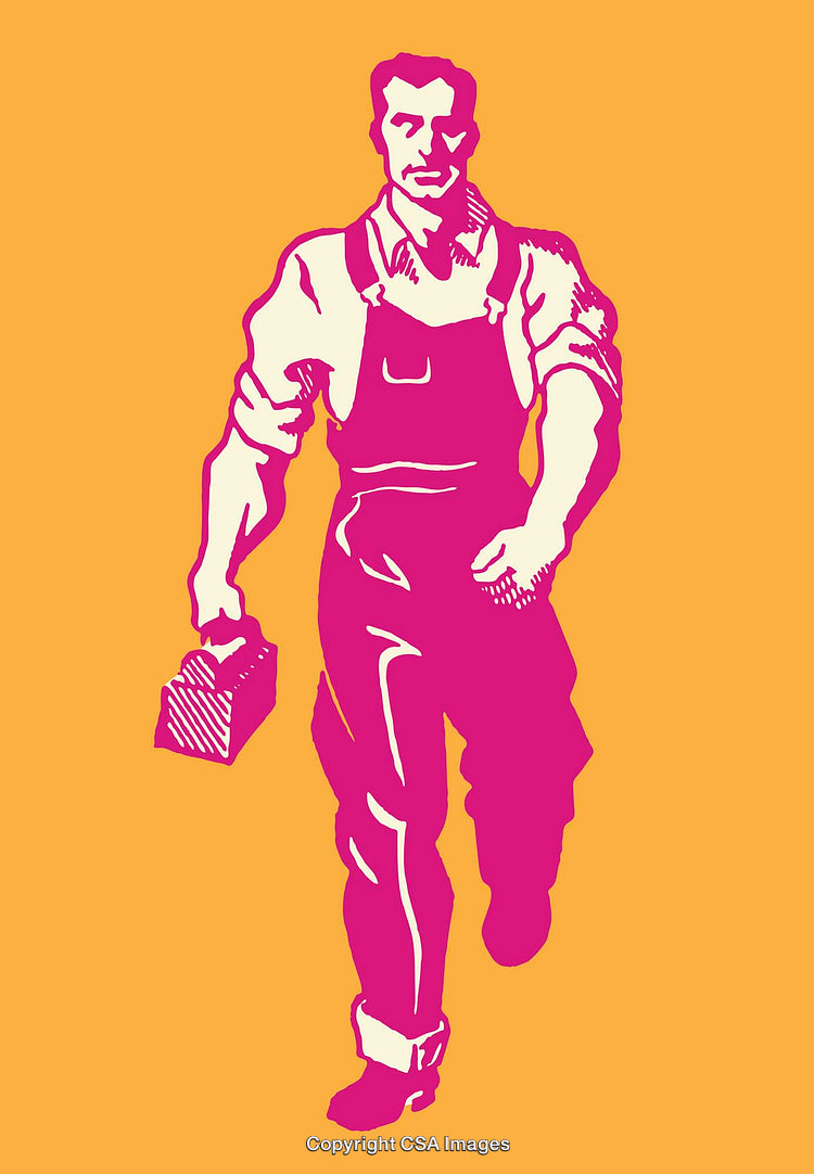 Retro Styled Worker Illustration in Vibrant Colors and Bold Design