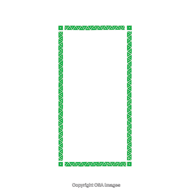 Vertical Green Decorative Border with Geometric Patterns on White Background