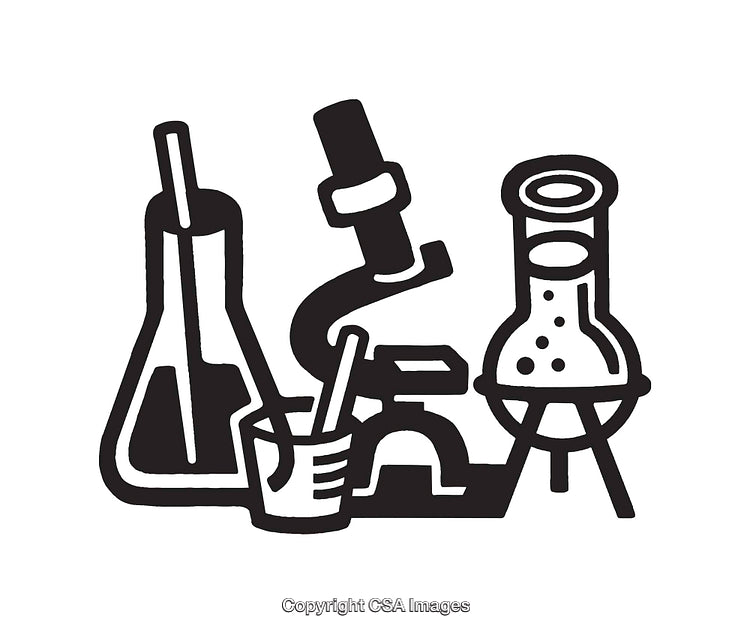 Black and White Line Art of Laboratory Equipment for Science Illustration