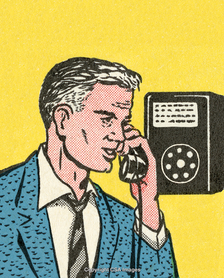 Retro Style Businessman Using a Telephone with a Vintage Illustration Design