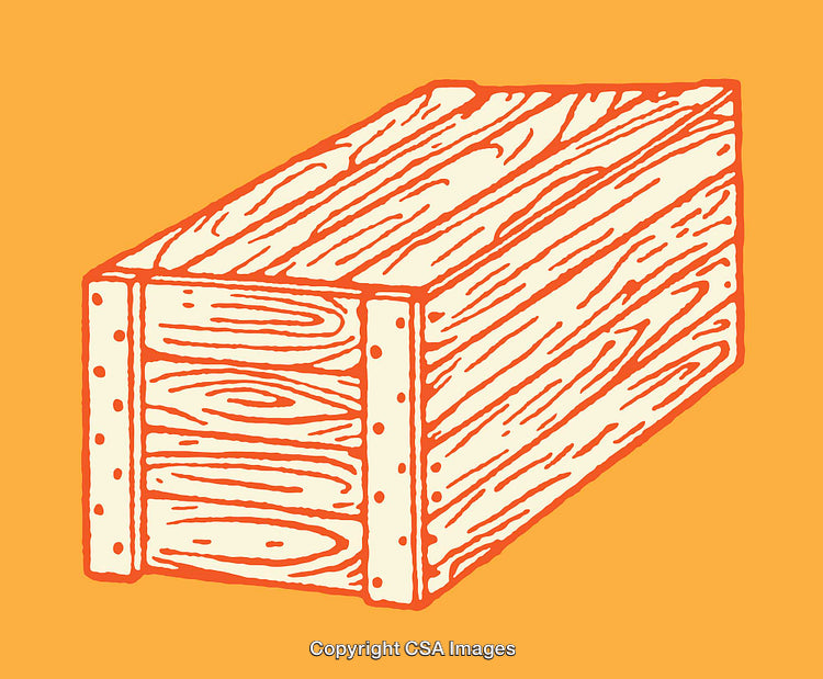 Wooden Crate Outline Drawing on a Solid Yellow Background