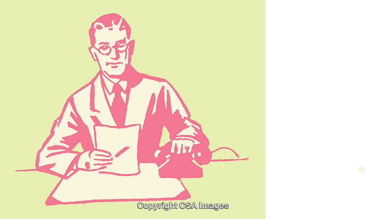 Color Line Art Illustration of Businessman Sitting at Desk with Paper and Pen