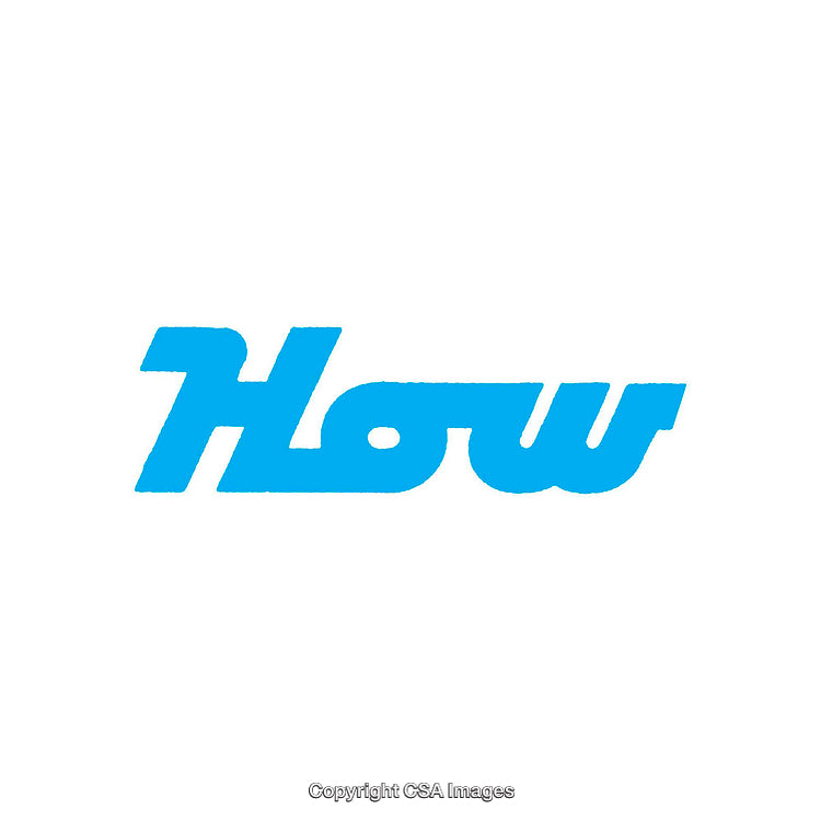 Blue Stylized Wordmark Depicting the Word 'How' on a White Background