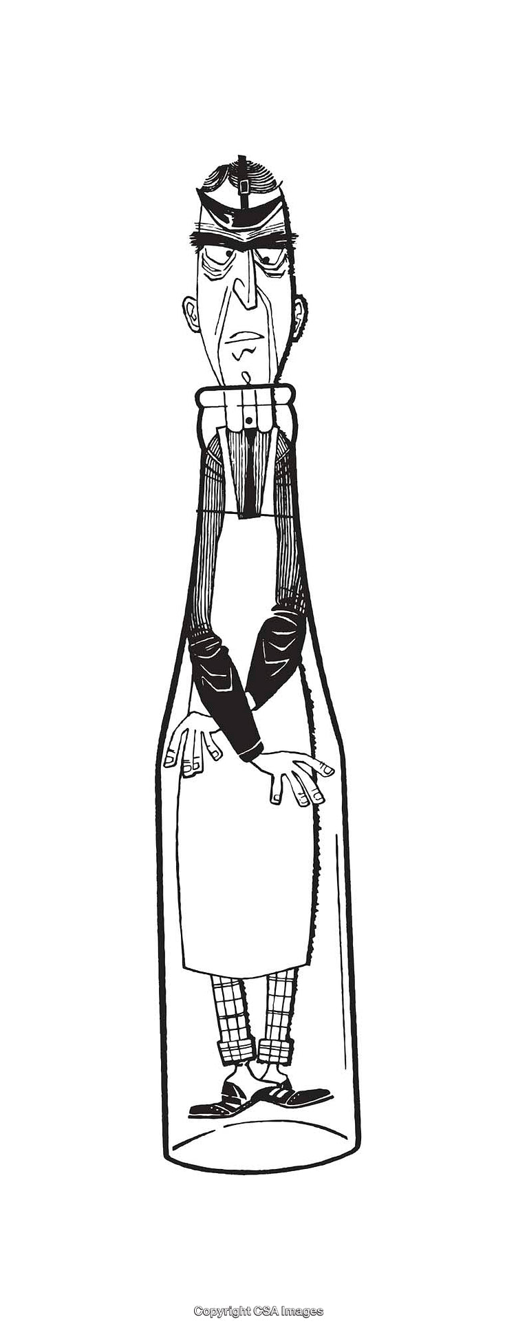 Illustration of a Man Within a Glass Bottle in Cartoon Style