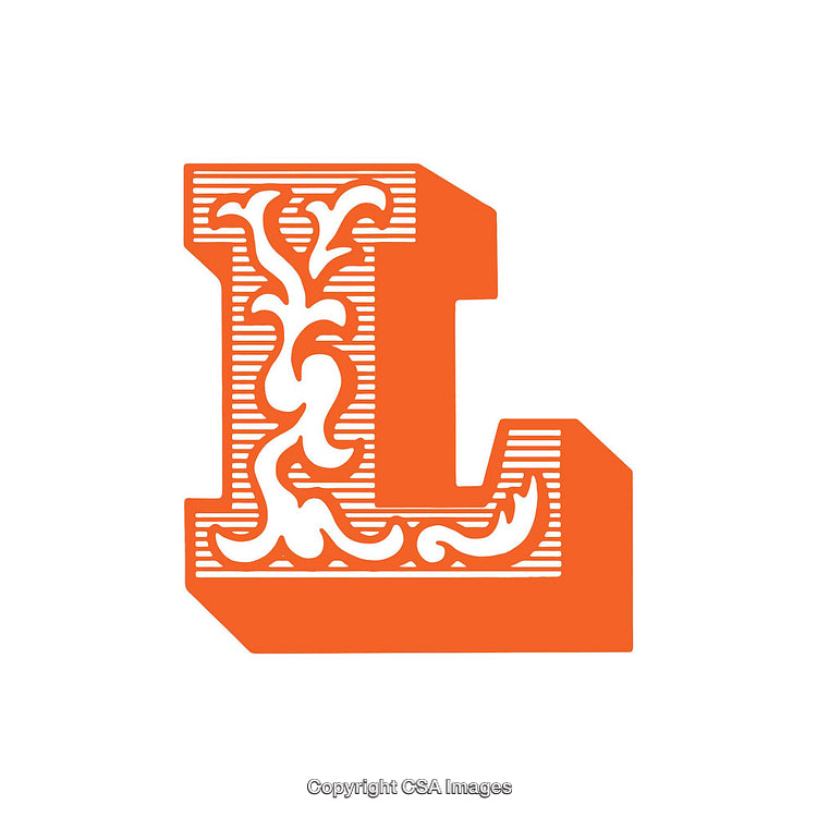 Ornate Letter L Design in Vibrant Orange with Decorative Patterns
