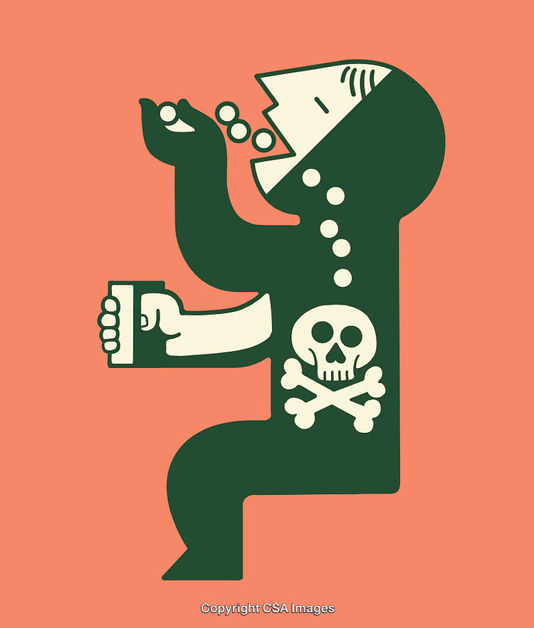 Abstract Illustration of Person with Health Warning Symbols on Bold Background