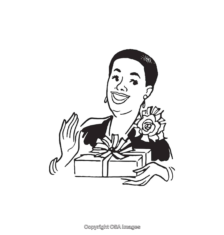 Elegant Line Art Illustration of a Smiling Woman With Presented Gift