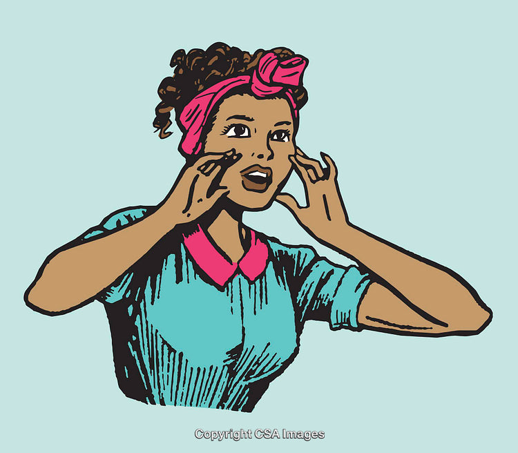Vintage Styled Illustration of Surprised Woman with Bright Colors and Expressive Pose