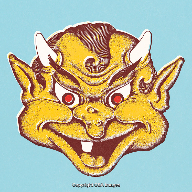 Vibrant Cartoon Devil Illustration on Bright Blue Background