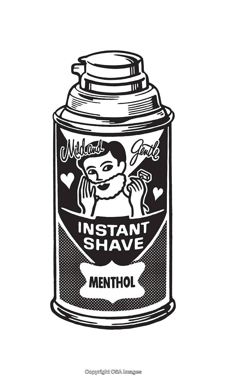 Black and White Artwork of Menthol Shaving Cream Tin