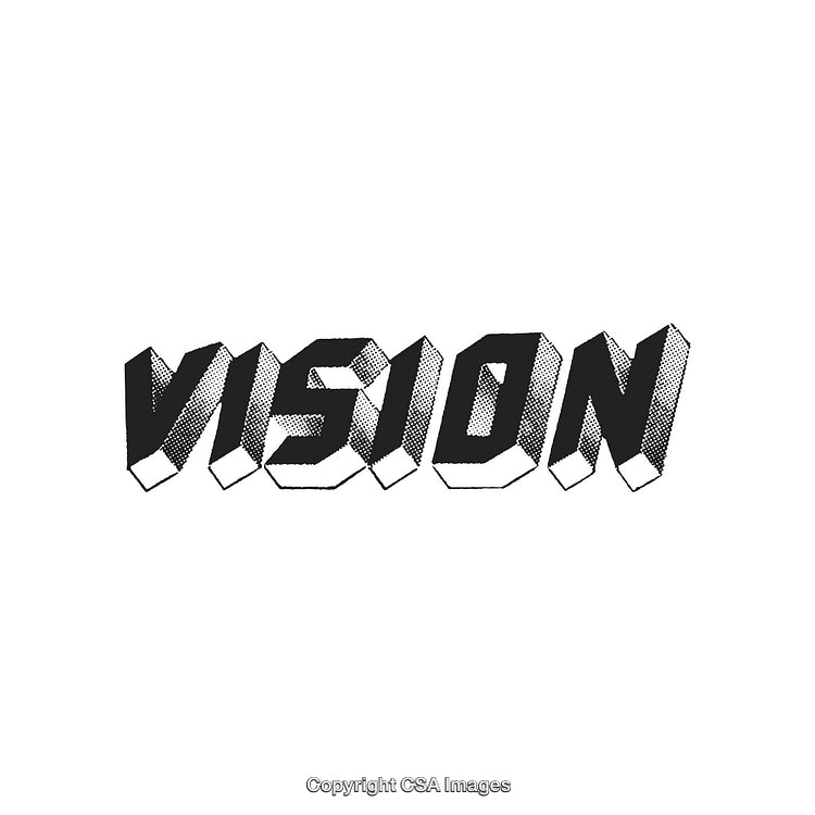 Bold Halftone Typography of the Word Vision in Retro Style