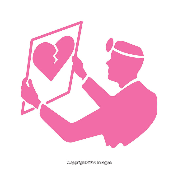 Doctor Examining Cracked Heart in Pink Silhouette Icon Style Artwork