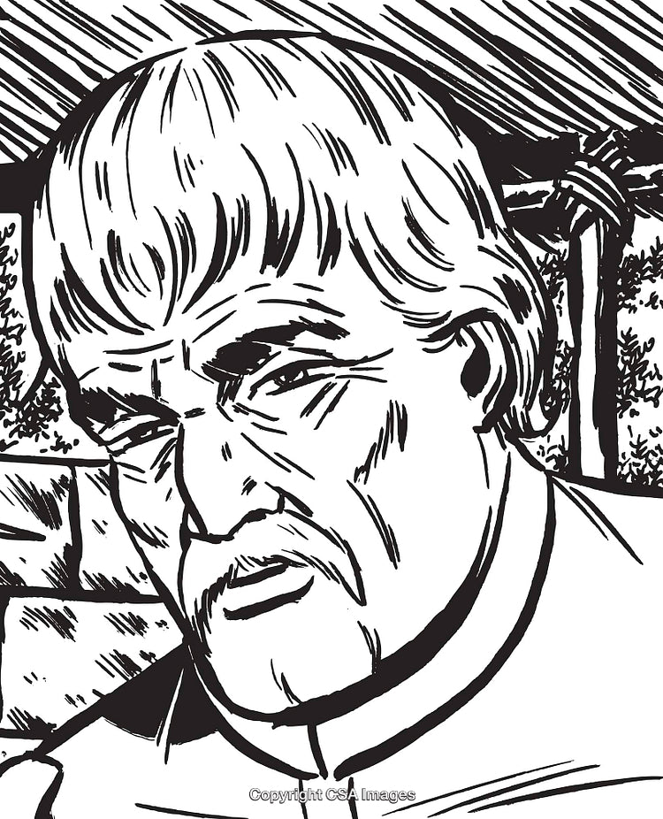 Detailed Black and White Sketch of Man With Intense Expression